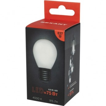 Лампа филаментная REXANT ШАРИК GL45 9,5Вт 915Лм 4000K E27 матовая колба Лампа филаментная REXANT ШАРИК GL45 9,5Вт 915Лм 4000K E27 матовая колба