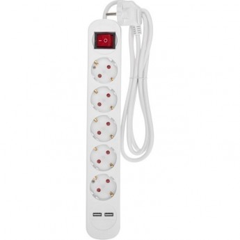 Удлинитель REXANT STANDARD 5 гнезд, 1,5м, 3х1,0мм², с/з, с выключателем, 2 USB, белый Удлинитель REXANT STANDARD 5 гнезд, 1,5м, 3х1,0мм², с/з, с выключателем, 2 USB, белый